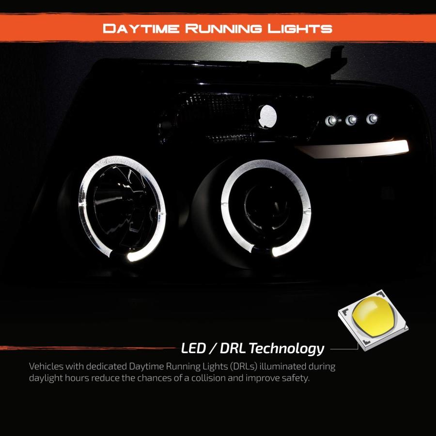 【並行輸入品】AKKON フォードF150 F-150ピックアップブラックベゼル デュアルヘイロー LED G2プロジェクターヘッドライトフロントランの画像