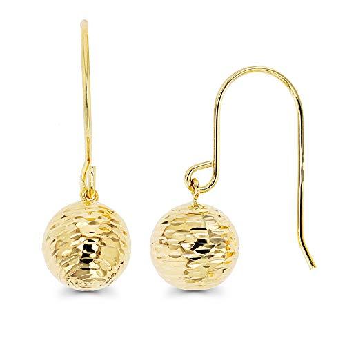 【並行輸入品】14K ゴールド ダイヤモンドカット 8mm ボール フィッシュフック ダングルイヤリング レディース， イエローゴールド， キュ_1