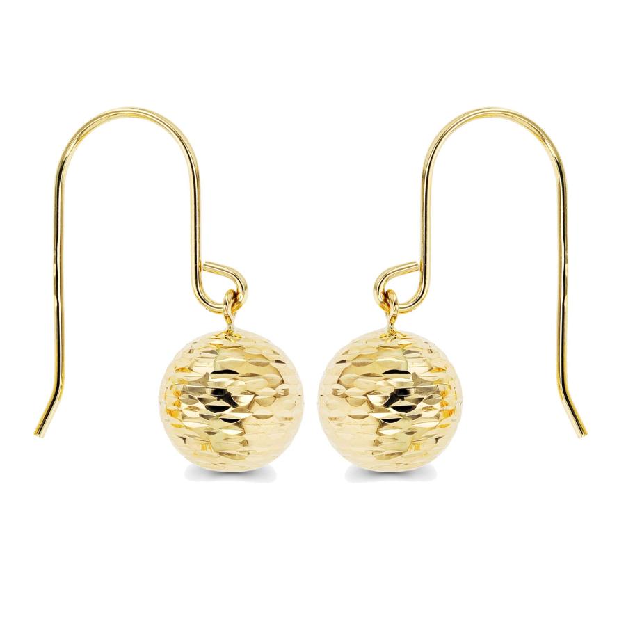 【並行輸入品】14K ゴールド ダイヤモンドカット 8mm ボール フィッシュフック ダングルイヤリング レディース， イエローゴールド， キュ_3