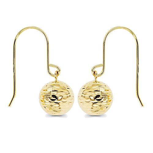 【並行輸入品】14K ゴールド ダイヤモンドカット 8mm ボール フィッシュフック ダングルイヤリング レディース， イエローゴールド， キュ_4