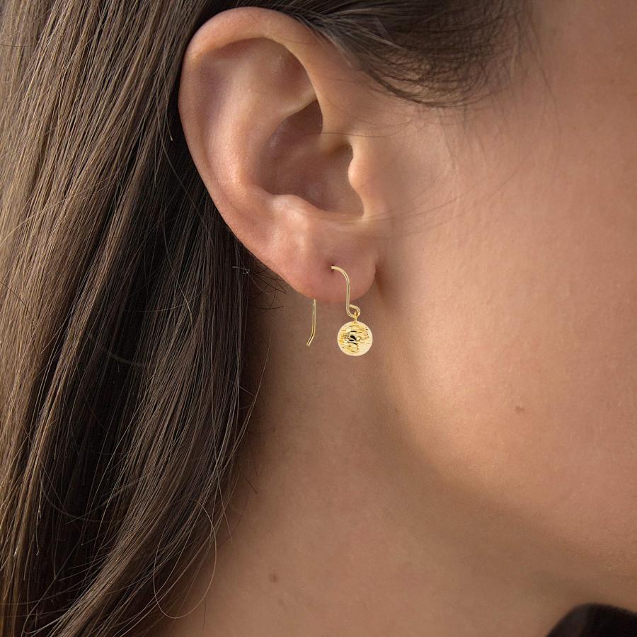 【並行輸入品】14K ゴールド ダイヤモンドカット 8mm ボール フィッシュフック ダングルイヤリング レディース， イエローゴールド， キュ_9