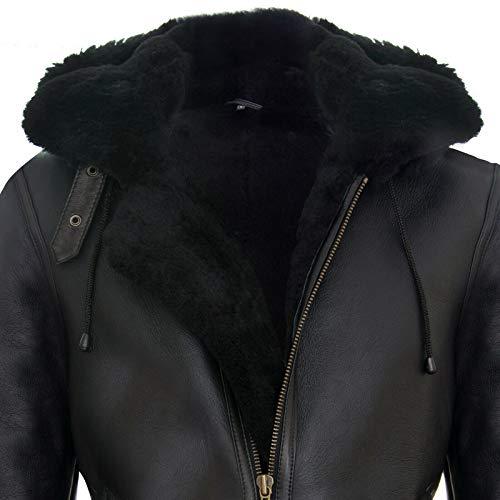 【並行輸入品】Men's Genuine Black Brown Leather Sheepskin Flying Hooded Bomberの画像