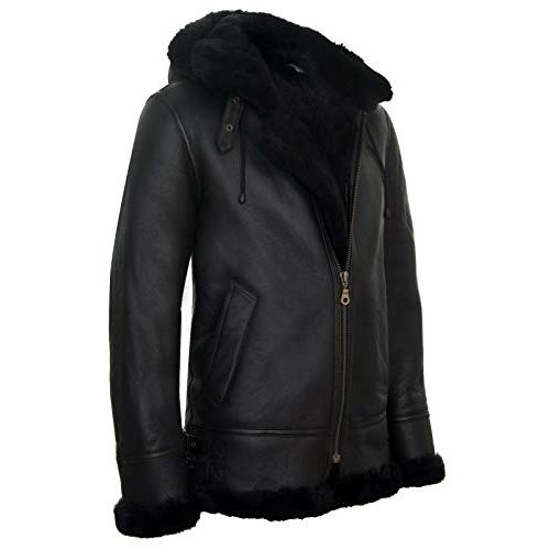 【並行輸入品】Men's Genuine Black Brown Leather Sheepskin Flying Hooded Bomberの画像