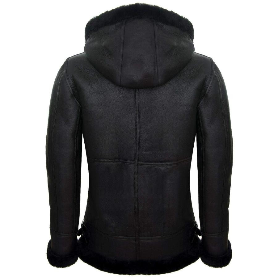 【並行輸入品】Men's Genuine Black Brown Leather Sheepskin Flying Hooded Bomberの画像