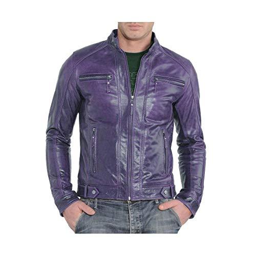 【並行輸入品】Mens Leather Jacket Real Lambskin Motorcycle Jacket For Men (PURの画像