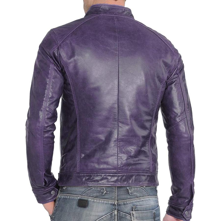 【並行輸入品】Mens Leather Jacket Real Lambskin Motorcycle Jacket For Men (PURの画像