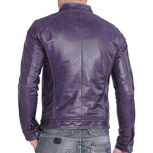 【並行輸入品】Mens Leather Jacket Real Lambskin Motorcycle Jacket For Men (PURの画像