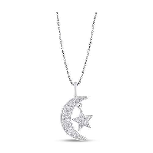 【並行輸入品】Belantina 1/10カラット ダイヤモンド ハーフムーン&スター ペンダント ネックレス レディース 14K ホワイトとイの画像