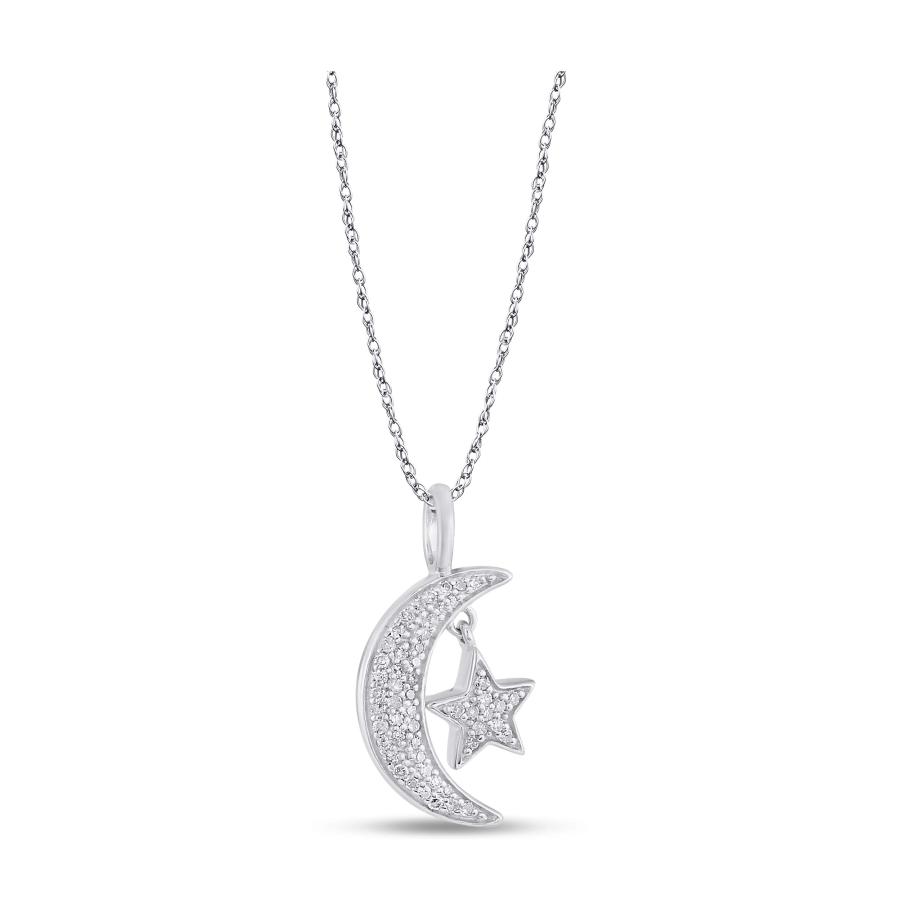 【並行輸入品】Belantina 1/10カラット ダイヤモンド ハーフムーン&スター ペンダント ネックレス レディース 14K ホワイトとイの画像