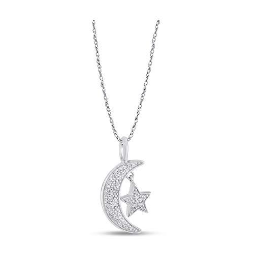 【並行輸入品】Belantina 1/10カラット ダイヤモンド ハーフムーン&スター ペンダント ネックレス レディース 14K ホワイトとイの画像