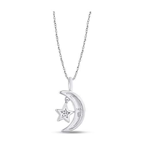 【並行輸入品】Belantina 1/10カラット ダイヤモンド ハーフムーン&スター ペンダント ネックレス レディース 14K ホワイトとイの画像
