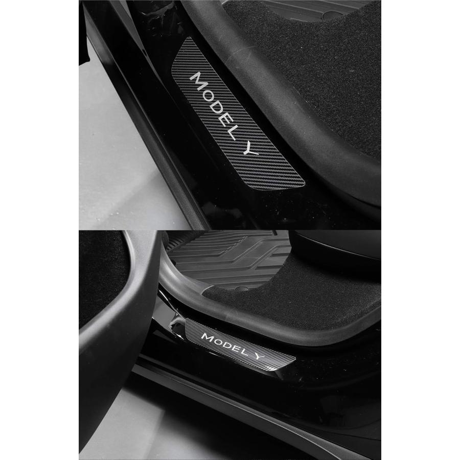 【並行輸入品】LUCKEASY エクステリアオートアクセサリー テスラモデルY 2020-2021 ドア敷居プロテクター 敷居装飾パッチ(フロント+リの画像