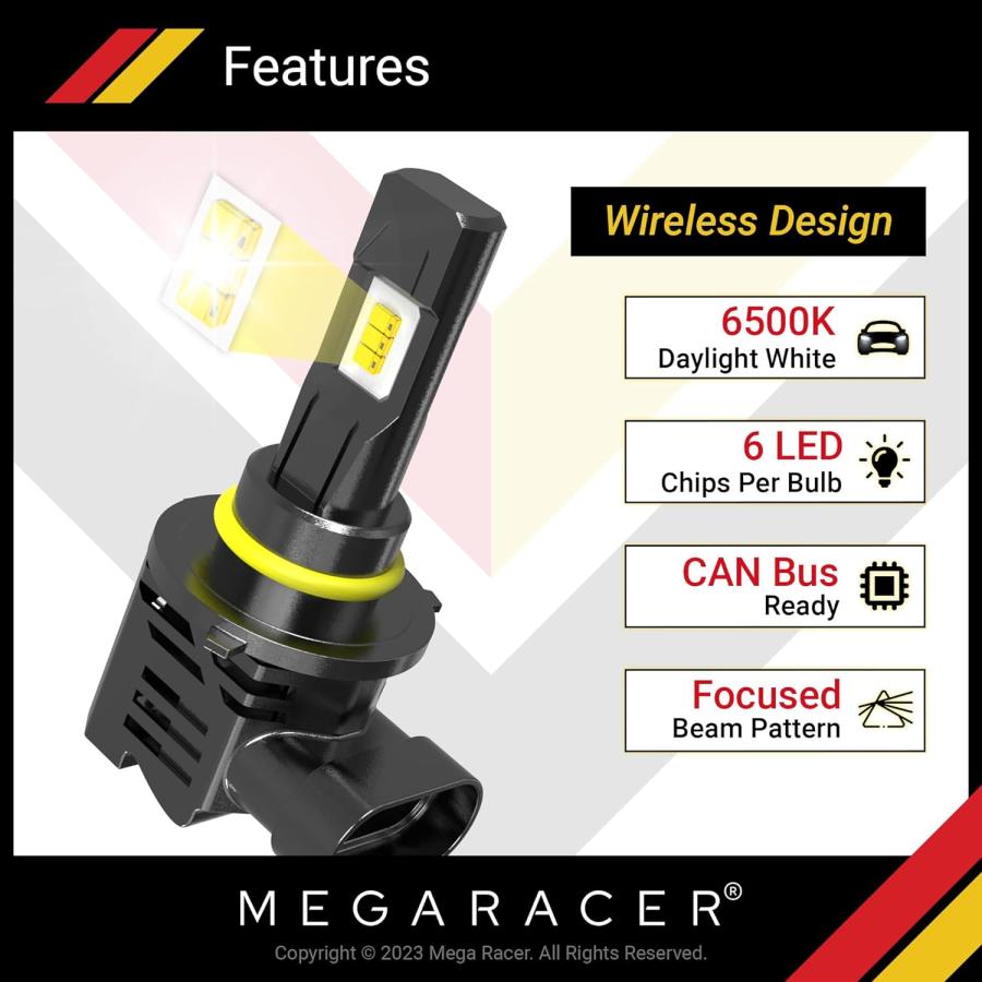 【並行輸入品】Mega Racer ワイヤレス 9005/HB3 9006/HB4 LED電球 - 50ワット 6500K デイライトホワイト 120の画像