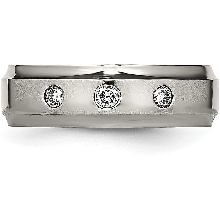 【並行輸入品】ICE CARATS Titanium 1/5 Carat Diamond Ridged Edge 7mm Wedding Band Rの画像