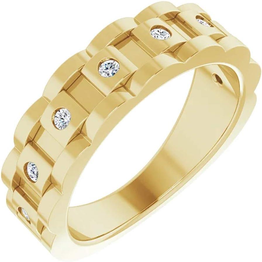 【並行輸入品】1/4カラット メンズ ダイヤモンド 結婚指輪 イエローゴールド チェーンリンクバンド  10Kイエローゴールド。  ダイヤモンドの画像