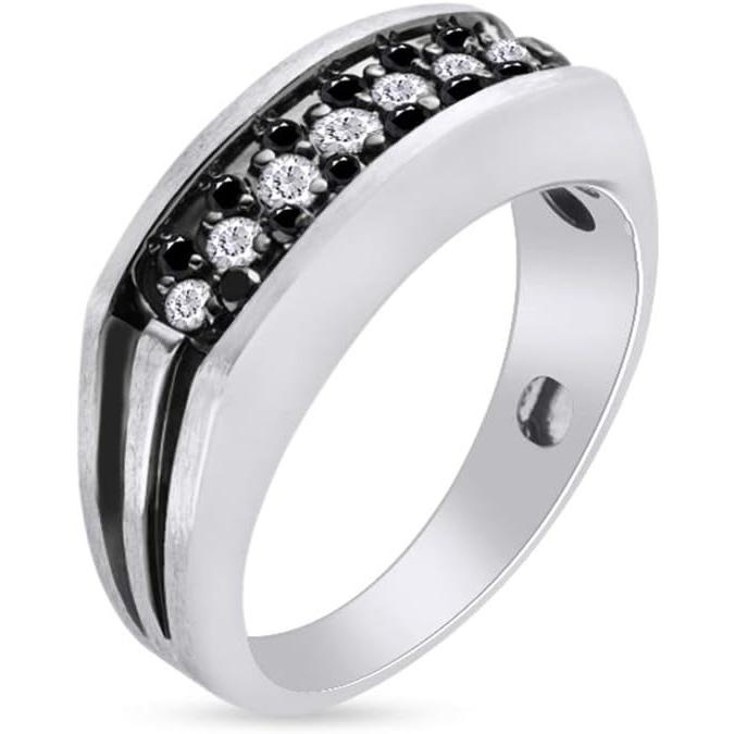 【並行輸入品】AFFY 1/2カラット CTTW ラウンドカット ブラック&ホワイト 天然ダイヤモンド メンズ 結婚指輪 プロミスリング スターリングの画像