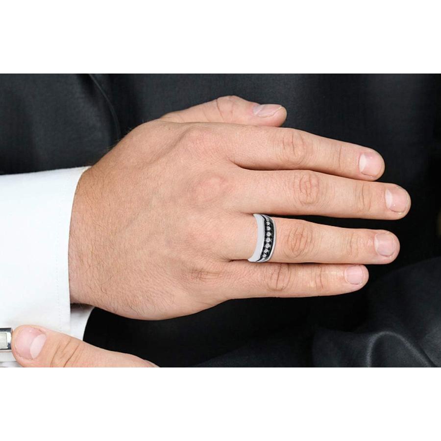 【並行輸入品】AFFY 1/2カラット CTTW ラウンドカット ブラック&ホワイト 天然ダイヤモンド メンズ 結婚指輪 プロミスリング スターリングの画像