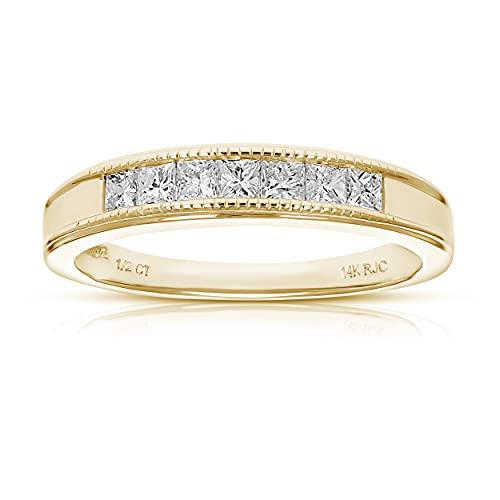 【並行輸入品】Vir Jewels 1/2 cttw ダイヤモンド 結婚指輪 女性用 プリンセス ダイヤモンド 結婚指輪 14K イエローゴールの画像