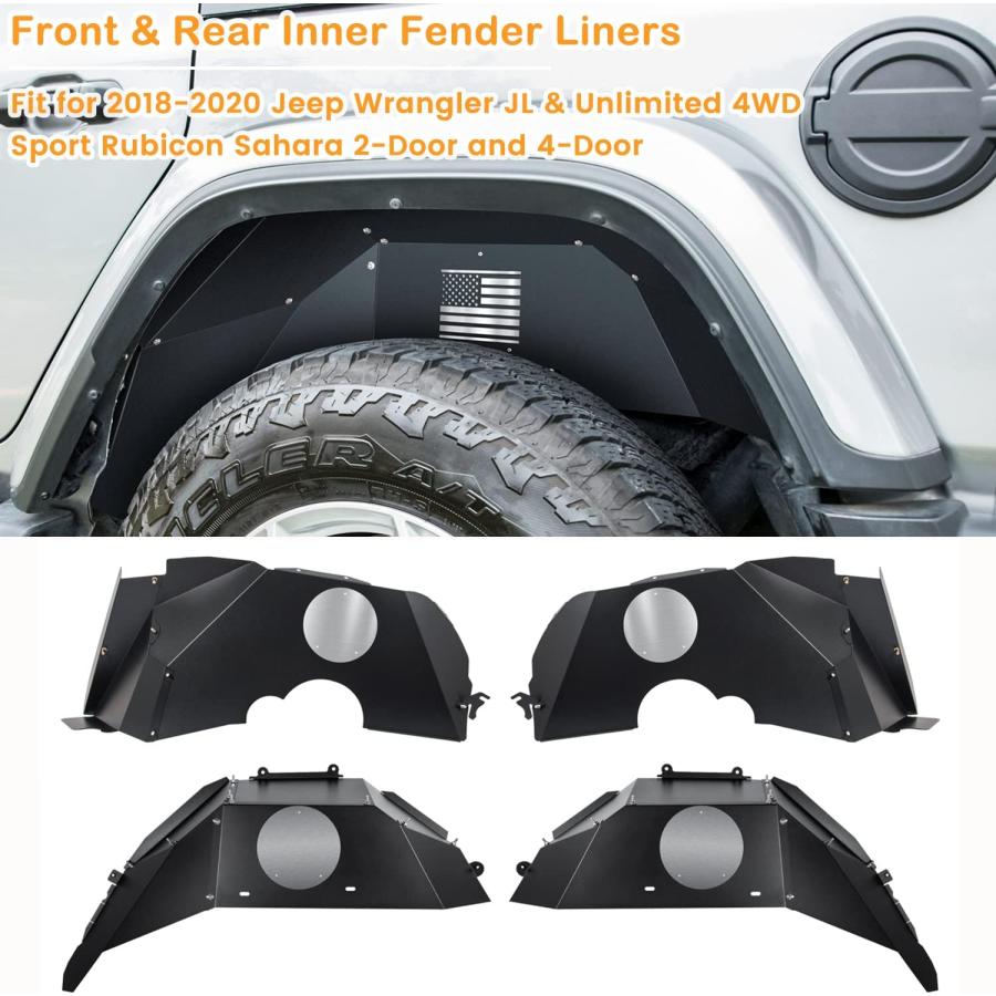 【並行輸入品】Sunluway アルミフロント\u0026リアインナーフェンダーライナー 2018-2020 Jeep Wrangler JL JLU 軽量デザの画像