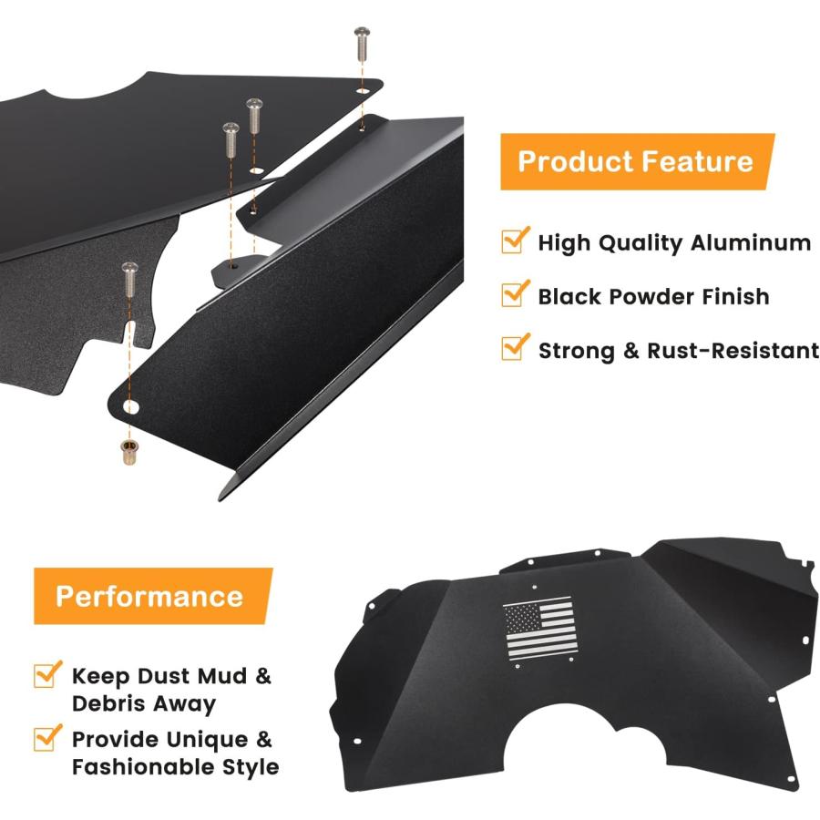 【並行輸入品】Sunluway アルミフロント\u0026リアインナーフェンダーライナー 2018-2020 Jeep Wrangler JL JLU 軽量デザの画像