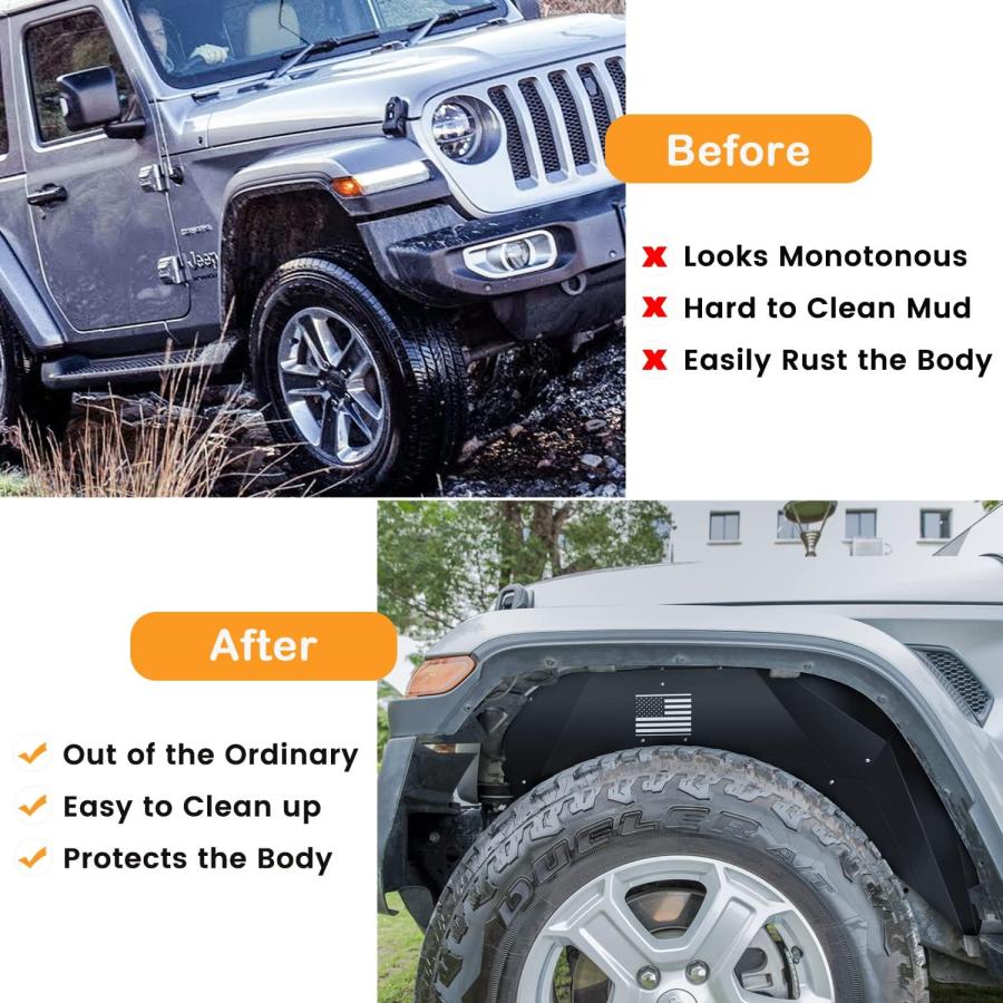 【並行輸入品】Sunluway アルミフロント\u0026リアインナーフェンダーライナー 2018-2020 Jeep Wrangler JL JLU 軽量デザの画像