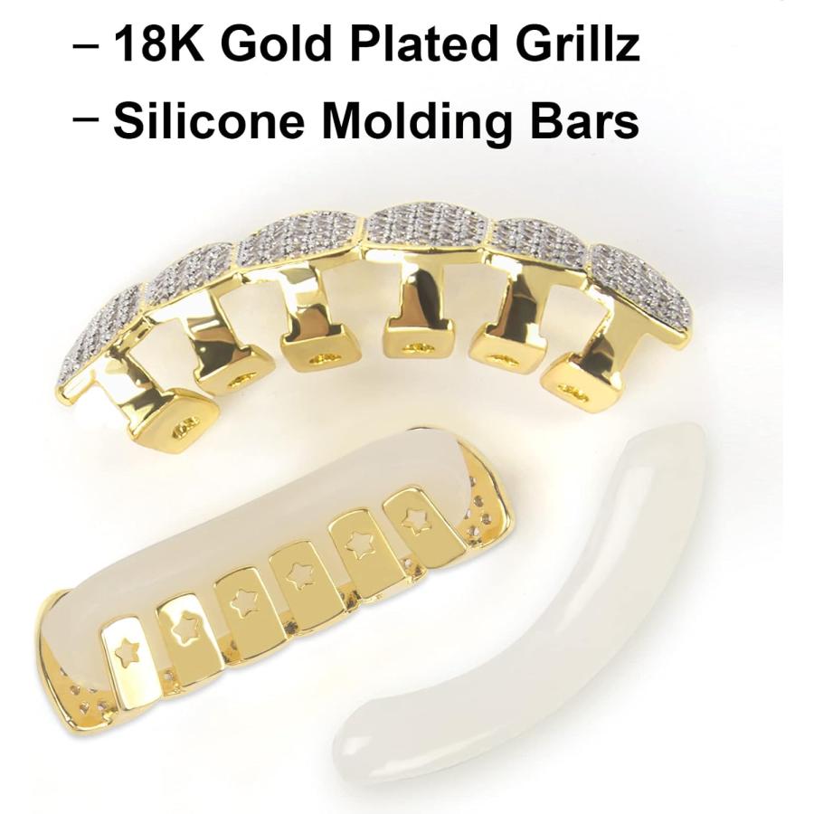 【並行輸入品】Diamond Gold Grillz メンズ レディース ゴールドグリル 歯用 18Kゴールドメッキ グリルズ ヒップホップ トップボの画像