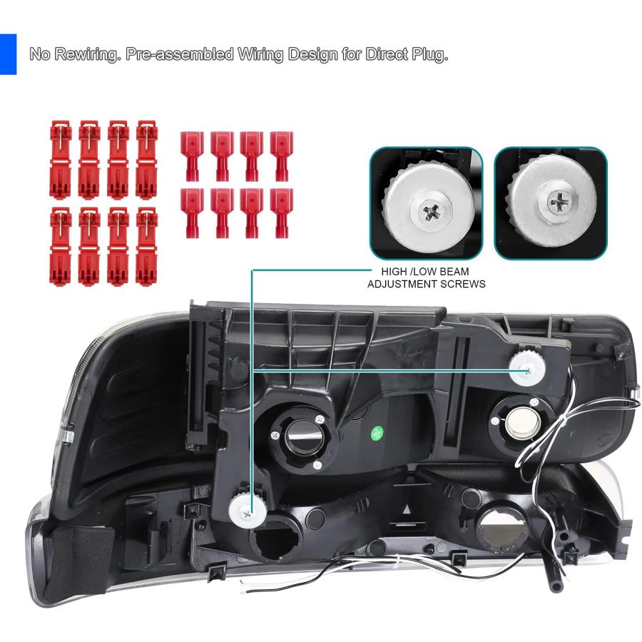 【並行輸入品】Spec-D チューニング LED バー ブラック ハウジング スモーク レンズ ヘッドライト + バンパーライト 4個 1999-20の画像