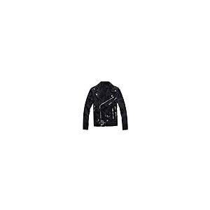 【並行輸入品】Yiqinyuan Men's Zippers Black Biker Jean Jacket Streetwear Thickの画像