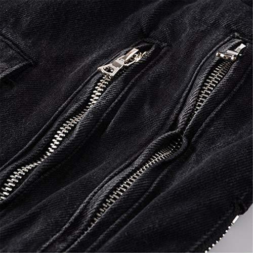 【並行輸入品】Yiqinyuan Men's Zippers Black Biker Jean Jacket Streetwear Thickの画像