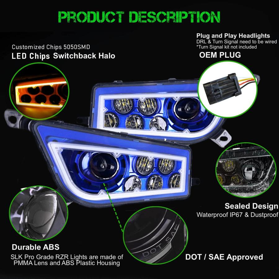 【並行輸入品】SLK-Lights PREMIUM BLUE Razor RZR LED Headlight Turn signal kit Stre_4