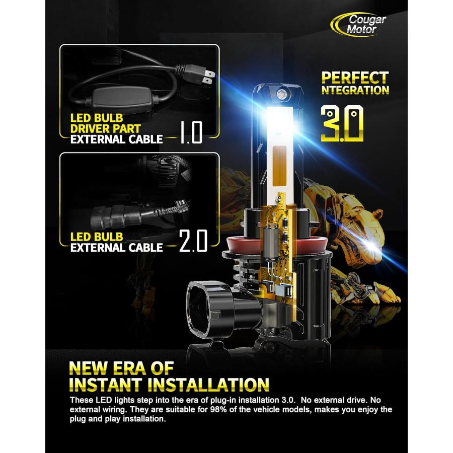 【並行輸入品】Cougar Motor ワイヤレス 9005 + H11 LED ヘッドライト電球 44000LM コンボ (2セット) 6500Kの画像