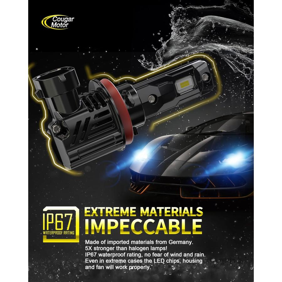 【並行輸入品】Cougar Motor ワイヤレス 9005 + H11 LED ヘッドライト電球 44000LM コンボ (2セット) 6500Kの画像