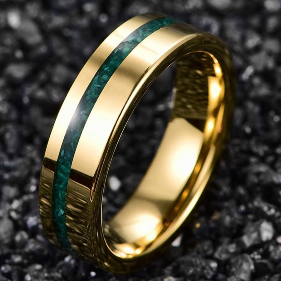 【並行輸入品】NUNCAD 6mm ゴールド タングステン 結婚指輪 メンズ レディース 光沢仕上げ 婚約指輪 マラカイト インレー 快適フィット サの画像