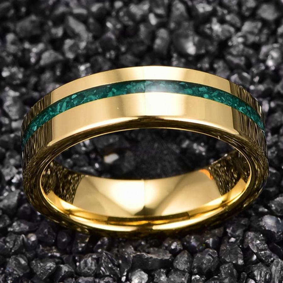 【並行輸入品】NUNCAD 6mm ゴールド タングステン 結婚指輪 メンズ レディース 光沢仕上げ 婚約指輪 マラカイト インレー 快適フィット サの画像