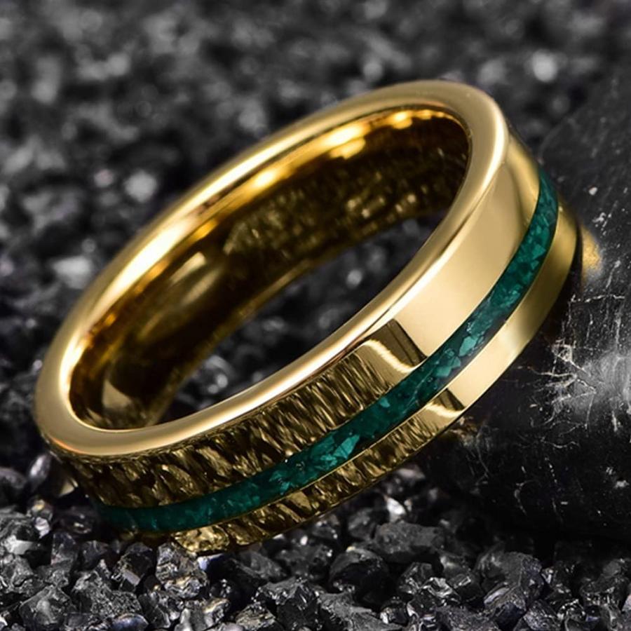 【並行輸入品】NUNCAD 6mm ゴールド タングステン 結婚指輪 メンズ レディース 光沢仕上げ 婚約指輪 マラカイト インレー 快適フィット サの画像