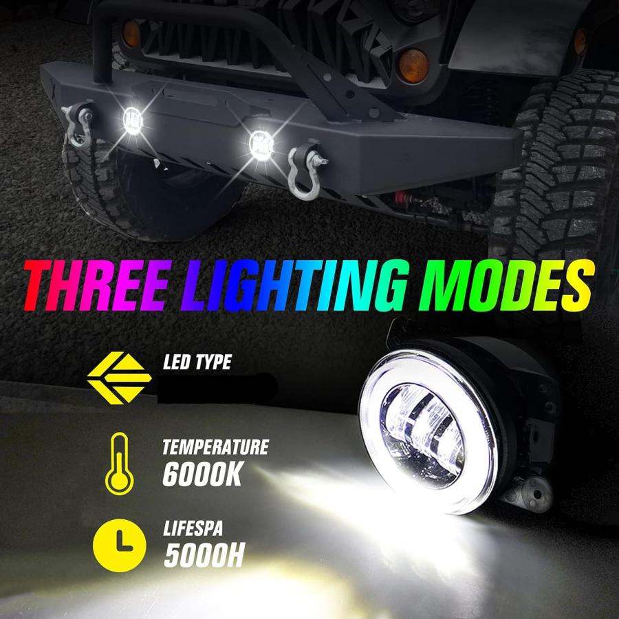 【並行輸入品】UTVJATV 4インチ LED フォグライト マルチカラー ヘイロー 2007-2018 ラングラー JK アクセサリー オフロード_2