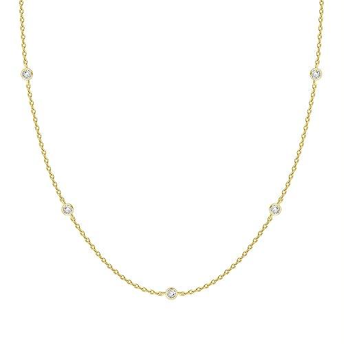 【並行輸入品】PAVOI 14K ホワイトゴールドメッキ ステーションネックレス | 模造ダイヤモンド BTYネックレス | レディース CZチ_1