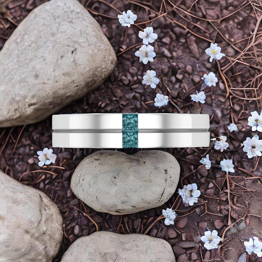 【並行輸入品】Dazzlingrock Collection 結婚指輪 2mm プリンセスジェムストーンまたはダイヤモンド プレーンライン 2ストーンの画像