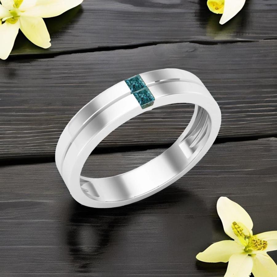 【並行輸入品】Dazzlingrock Collection 結婚指輪 2mm プリンセスジェムストーンまたはダイヤモンド プレーンライン 2ストーンの画像