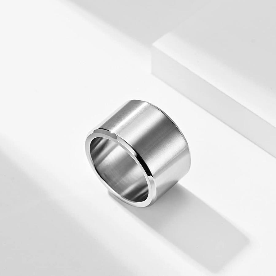 【並行輸入品】INRENG メンズ ウィメンズ ステンレススチール 幅19mm/10mm ワイドリング ビッグクール プレーンバンド マット仕上げ フ_1