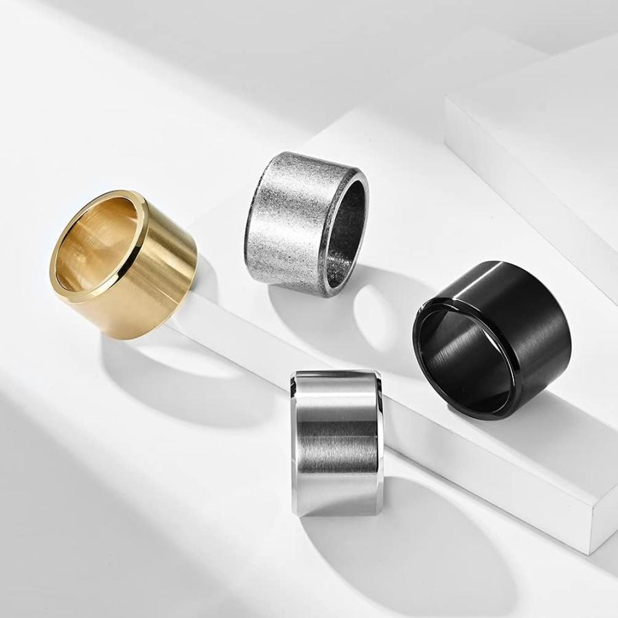 【並行輸入品】INRENG メンズ ウィメンズ ステンレススチール 幅19mm/10mm ワイドリング ビッグクール プレーンバンド マット仕上げ フ_2