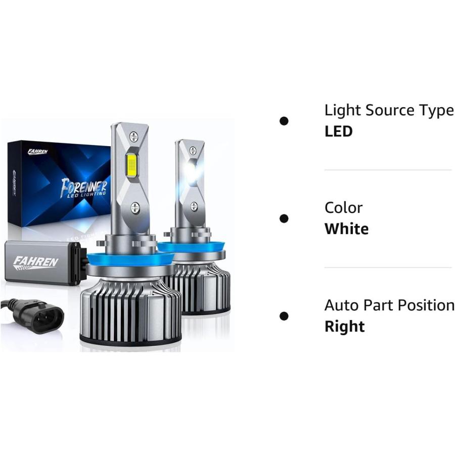 【並行輸入品】FAHREN H11/H9/H8 LED電球 20000ルーメン 500%明るさ 6500K クールホワイト ハロゲン交換 2個入り　_6