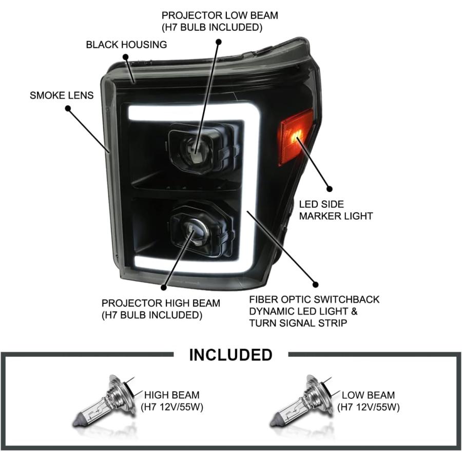 【並行輸入品】SPEC-D TUNING スイッチバック LEDバー ブラック ハウジング スモークレンズ プロジェクターヘッドライト 2011-20の画像