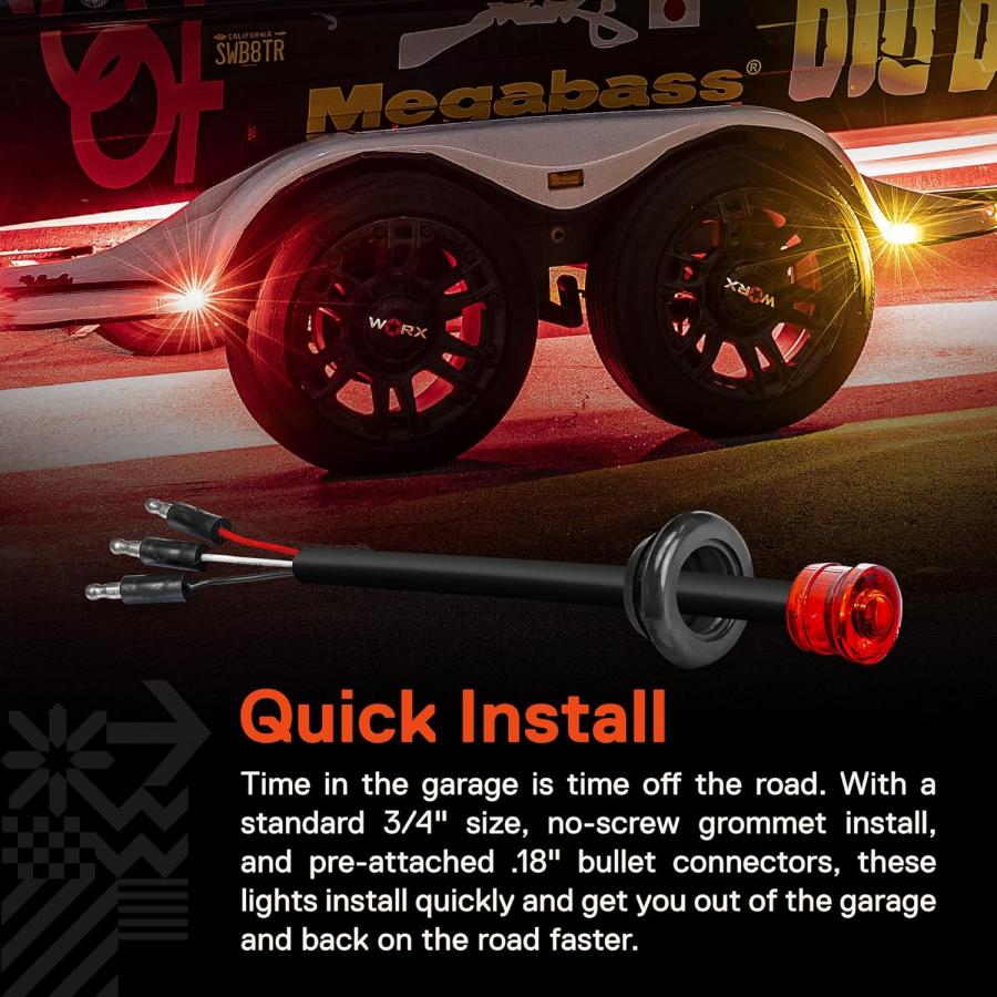 【並行輸入品】10 luces LED redondas de 3/4 pulgadas para remolque  rojas  [3 cableの画像