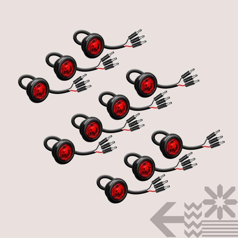 【並行輸入品】10 luces LED redondas de 3/4 pulgadas para remolque  rojas  [3 cableの画像
