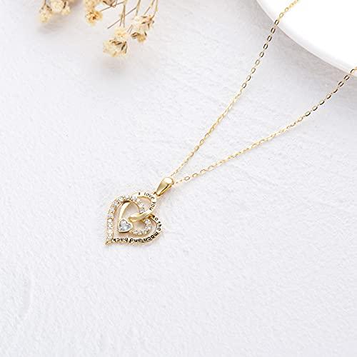 【並行輸入品】14Kゴールド ダブルハートネックレス レディース ソリッドゴールドハートペンダントネックレス I Love You to Theの画像