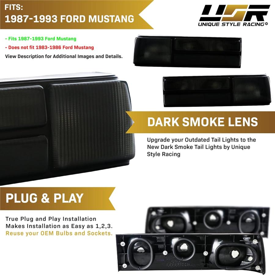 【並行輸入品】USR DEPO 87-93 テールライト - スモークレンズ リアテールランプセット ハウジング付き (左+右) 1987-1993