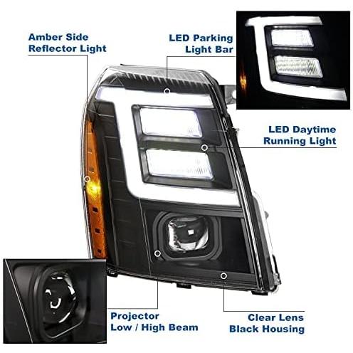 【並行輸入品】ZMAUTOPARTS LED チューブ プロジェクター ヘッドライト ヘッドライト ブラック 2007-2014 キャデラック エスカ_1