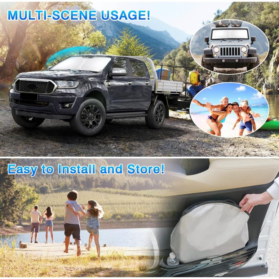 北海道で記録的大雪 T TGBROS Windshield Sun Shade Custom Fit for 2021-2024 Ford Mustang Mach-E Accessories Foldable Sun Shield Reflective Polyester Sun Visor Cover Blo