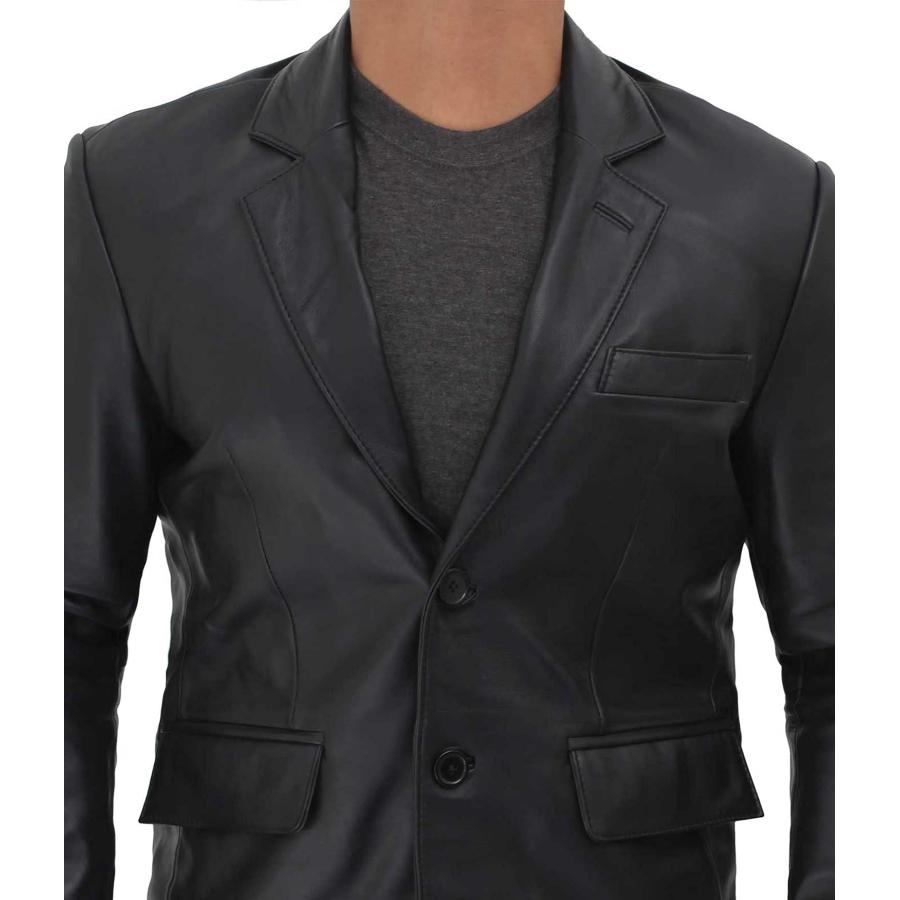【並行輸入品】Blingsoul Black Car Coat Men   Leather Blazer for Men | [1502684の画像
